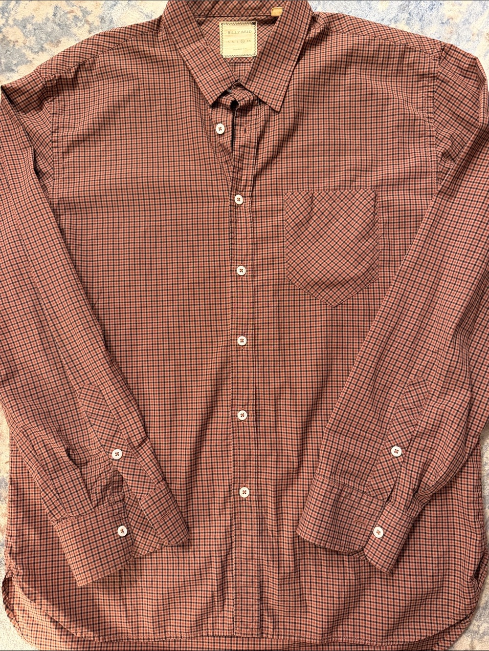 Billy Reid XL Standard Fit Plaid Button Down Shirt Red Brown black Cotton
